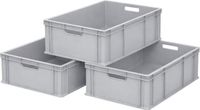 Povag Euronorm stapelbak - Set van 3 - Kunststof krat - 60x40x20 cm - Grijs