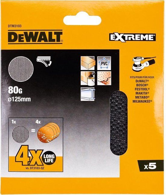 DeWALT DTM3103 Mesh Schuurgaas ø 125mm K80 - 5 stuks