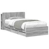 vidaXL Bedframe met opbergruimte en hoofdbord Grijs Sonoma 90 x 200 cm