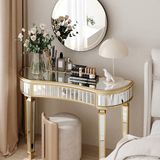 STILVORA Table console - Console miroir en demi-lune avec verre nervuré et tiroir - Bouton facetté et coins arrondis pour entrée et chambre - MDF - 120x38x78 cm - Or+Argent