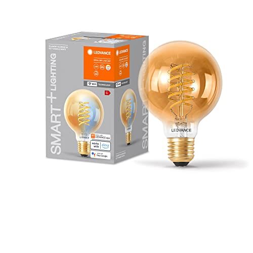 Ledvance SMART+ WIFI LED lamp, goud getint, 8W, 650lm, bolvorm met 80mm diameter & E27 voet, verstelbaar wit licht (2200-5000K), dimbaar, app of spraakbediening, lange levensduur