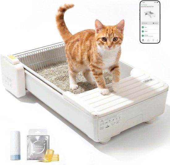 UBPET Robotail C32 XXL open slimme kattenbak – lekvrij ontwerp, zelfreinigend systeem, inclusief geurverdrijvers en afvalzakken – geschikt voor katten van 1,5 tot 10 kg