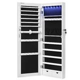 SONGMICS Armoire à bijoux avec miroir, longue, rangement de bijoux avec 6 lumières LED, à suspendre à la porte ou à fixer au mur, grande capacité, 2 tiroirs, blanc JJC99WT