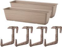 Form Plastic Balkon plantenbak Balustrade - 2x - incl ophangbeugels - kunststof - beige - L50 x B17 x H14