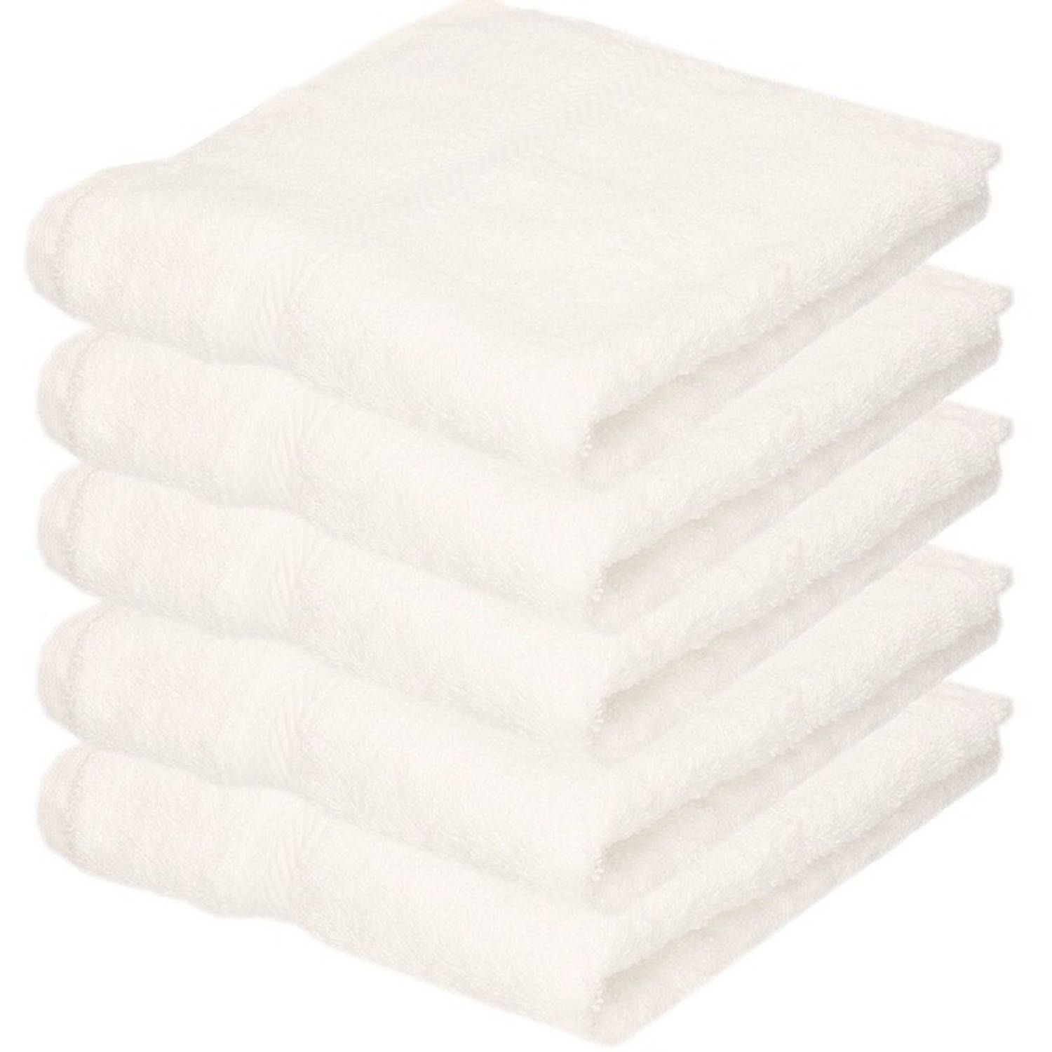 Towelcity 5x Luxe handdoeken wit 50 x 90 cm 550 grams - Badkamer textiel badhanddoeken