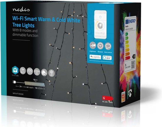 Nedis SmartLife Kerstverlichting - Boom - Wi-Fi - Warm tot Koel Wit - 200 LED's - 20.0 m - Android/iOS