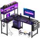 Bureau gaming en L-vormig avec éclairage LED, 110x80 cm, noir