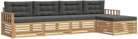 vidaXL - Bank loungeset - 5 zitplekken - Wit en antracietkleurig - Polyester