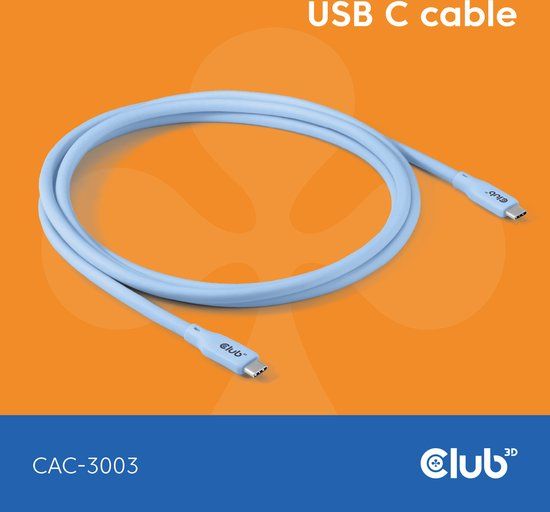 Club3D USB-C oplaadkabel blauw siliconen & tangle-free