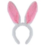 Henbrandt Konijnen bunny oren - wit met roze - voor volwassenen - 29 x 23 cm - Feest diadeem konijn / paashaas - Paas verkleedkleding