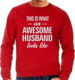 Bellatio Decorations Shoppartners Bv Awesome husband - geweldige man / echtgenoot cadeau sweater rood heren - Vaderdag kado trui XL