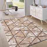 Jimri Laagpolig omkeerbaar tapijt - plat geweven tapijt voor slaapkamer en woonkamer, ingang, hal - machinaal gemaakt, zachte polyester en katoenen loper - ruit-beige, maat: 115x170 cm