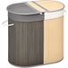 Panier à linge en bambou 100L avec 2 sections, couvercle et sac amovible 62,5 x 37 x 60,5 cm - Gris