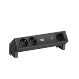 Bachmann DESK2 2x Geaard stopcontact USB C, USB Oplader 30W 1xABD 0.2m GST18 Zwart