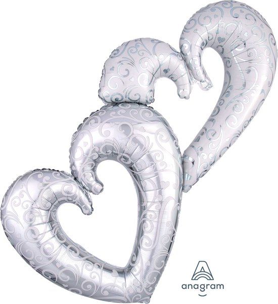 Interlocking Amscan - Folieballon 2 harten zilver/ wit - 134 x 91 cm