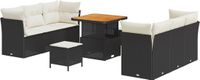 vidaXL Tuinbank Set met kussen 9 stuks Zwart en Crème polyrotan
