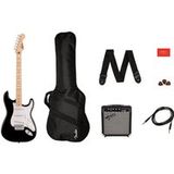 Squier by Fender Sonic Stratocaster® elektrische gitaarpakket, esdoorntoets, zwart, Gigtas, Squier Frontman 10G Amp - 230V UK