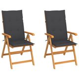 VidaXL Chaise de jardin Assise capitonnée Teck Anthracite