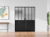 Vente-unique ARTISTO II L Schuifdeur - Zwart - 2 x H205 x B73 cm - Werkplaatsstijl - Mat Gehard Glas