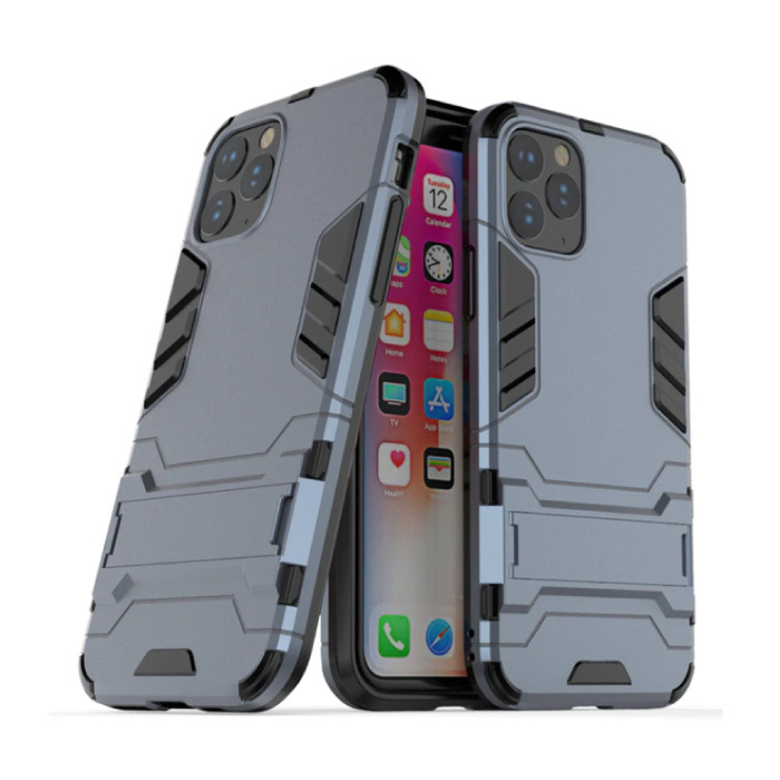 HATOLY iPhone 11 Pro - Robotic Armor Case Cover Cas TPU Hoesje Navy + Kickstand