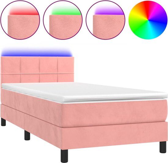 vidaXL Boxspring met matras en LED fluweel roze 90x200 cm