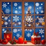 Phonillico® Kerststickers - 9 decoratieve platen in de vorm van sneeuwvlokken en sterren voor ramen, spiegels en koelkasten - herbruikbare elektrostatische kerstversiering