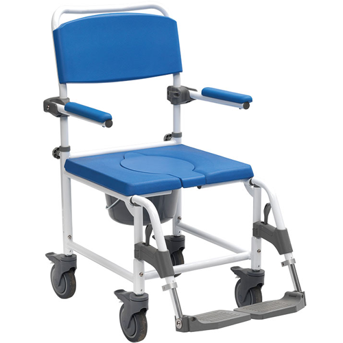 Drive Aston 5" Douche- en Toiletstoel - 4 Geremde Wielen - Blauw - Inclusief Emmer met Deksel