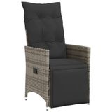 vidaXL Fauteuil de jardin réglable avec coussins poly rotin gris