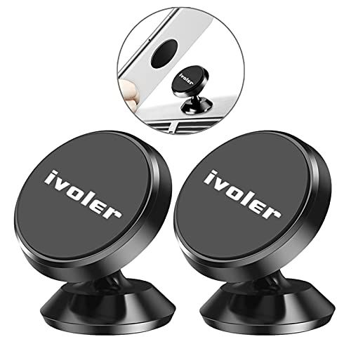 ivoler Autotelefoonhouder, [2 stuks] 360 °Gratis Rotatie Universeel Magnetisch Dashboard Telefoonhouder Mini Houders Compatibel voor Sony, Samsung, Nokia, Huawei alle telefoons of GPS apparaten- Zwart
