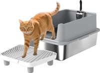 PawHut Kattenbak - Roestvrij staal, PP - 60,2 x 40,2 x 29,6 cm - Grijs
