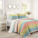 Lush Decor Royal Empire Quilt Gestreepte Patroon Omkeerbare 3-delige Beddengoed, Volledige Koningin, Blauw en Koraal