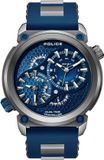 Police ILG of Switzerland AG Dual time horloge Boa heren polshorloge analoog siliconen band blauw 48mm kast grijs