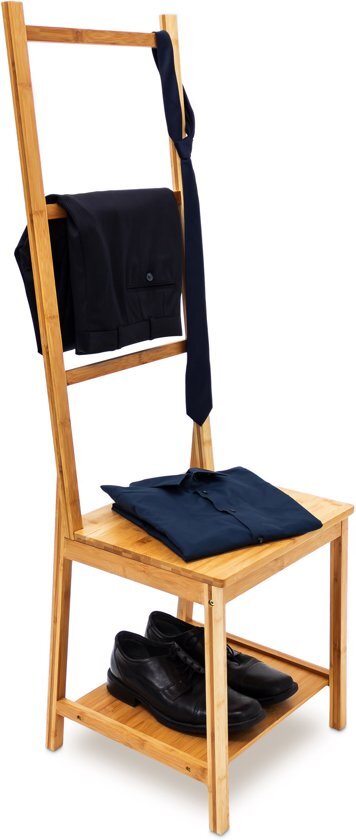 Relaxdays dressboy bamboe kledingrek dress-chair kledingstandaard hout bruin