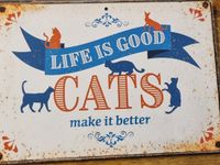 Plenty Gifts Metalen - Blikken Wandplaat - Life is Good - Cats make it better - 20 x16 x 0.5 cm