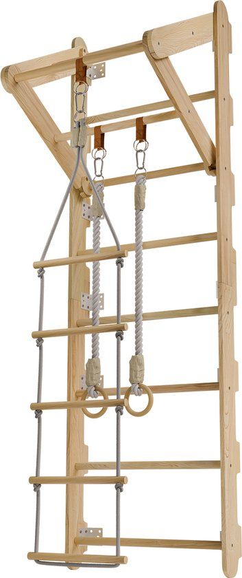 Juskys Wandrek voor kinderen, klimrek - Naturel - Hout - 3-12 jaar