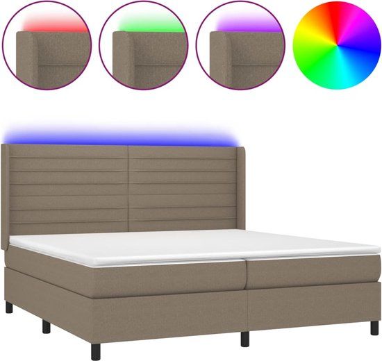 vidaXL Boxspring met matras en LED stof taupe 200x200 cm