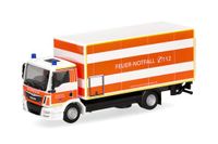 Herpa 098076 H0 Hulpdienstvoertuig MAN TGM koffervrachtwagen met laadwand „brandweer Duessin“