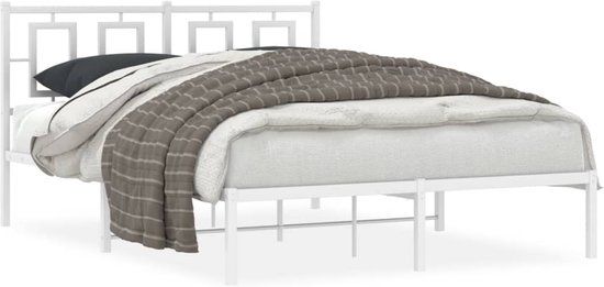 vidaXL Bedframe met hoofdbord metaal wit 135x190 cm