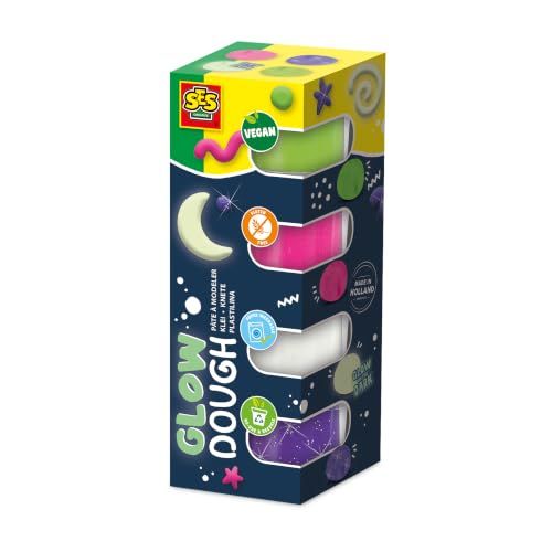SES Creative Feel Good - Klei | Glow | Knutselen | Vegan & Glutenvrij | Herbruikbaar | Made in Holland | voor Kinderen vanaf 1 Jaar | 4 Kleuren | 4 x 90gr | 00516