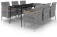 vidaXL 7-delige Bartafel Tuinset met Kussens, Polyrattan, Glas, Grijs