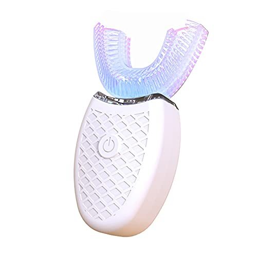 Clenp Elektrische tandenborstel, elektrische tandenborstel U-vormige ultrasone siliconen 360 graden automatische blauwe lichte tandenborstel voor thuisgebruik wit 8-15 jaar