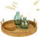 QUVIO Dienblad met handvaten - Rond - Diameter van 28 cm - Rotan - Lichtbruin