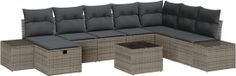 vidaXL Banc de jardin - Set - 9 - pièces - Gris - poly - rotin