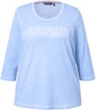Ulla Popken Dames Shirt met Statement Borduursel, Klassiek, Ronde Hals, 3/4 Mouwen, Lichtblauw, Maat 42-44