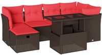 vidaXL 7-delige tuinbankset met kussens, bruin, polyrotan