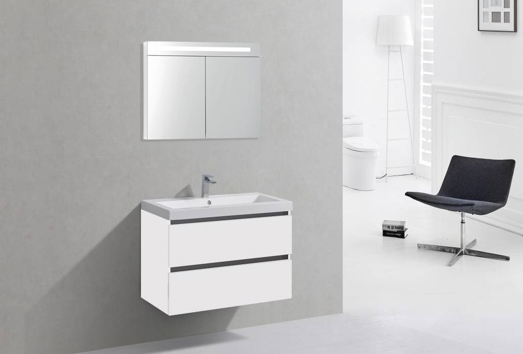 Badkamerplanet Trento Badkamermeubel - 80 cm - Hoogglans Wit met Spiegelkast
