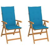 VidaXL Tuinstoel Terras Gecapitonneerde zitting Teak Blauw