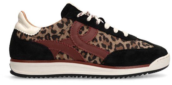 Manfield - Dames - Zwarte suède sneakers met leopard details - Maat 40