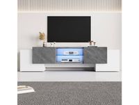 AESVAR meuble TV 180 cm blanc et gris MDF LED verre trempé 4 portes 30 kg