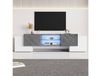 AESVAR meuble TV 180 cm blanc et gris MDF LED verre trempé 4 portes 30 kg